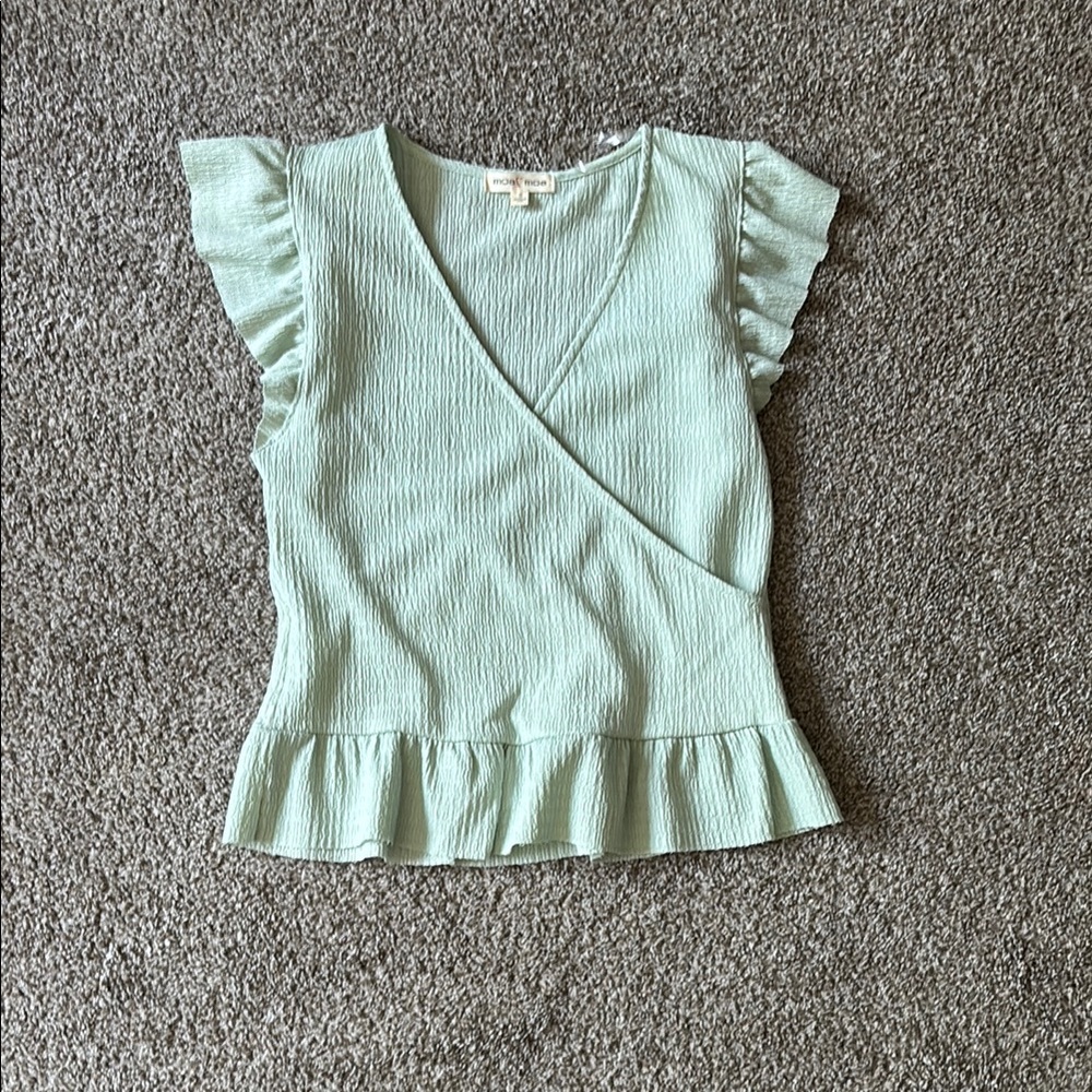 Moa Moa Light Green Flutter Sleeve Blouse